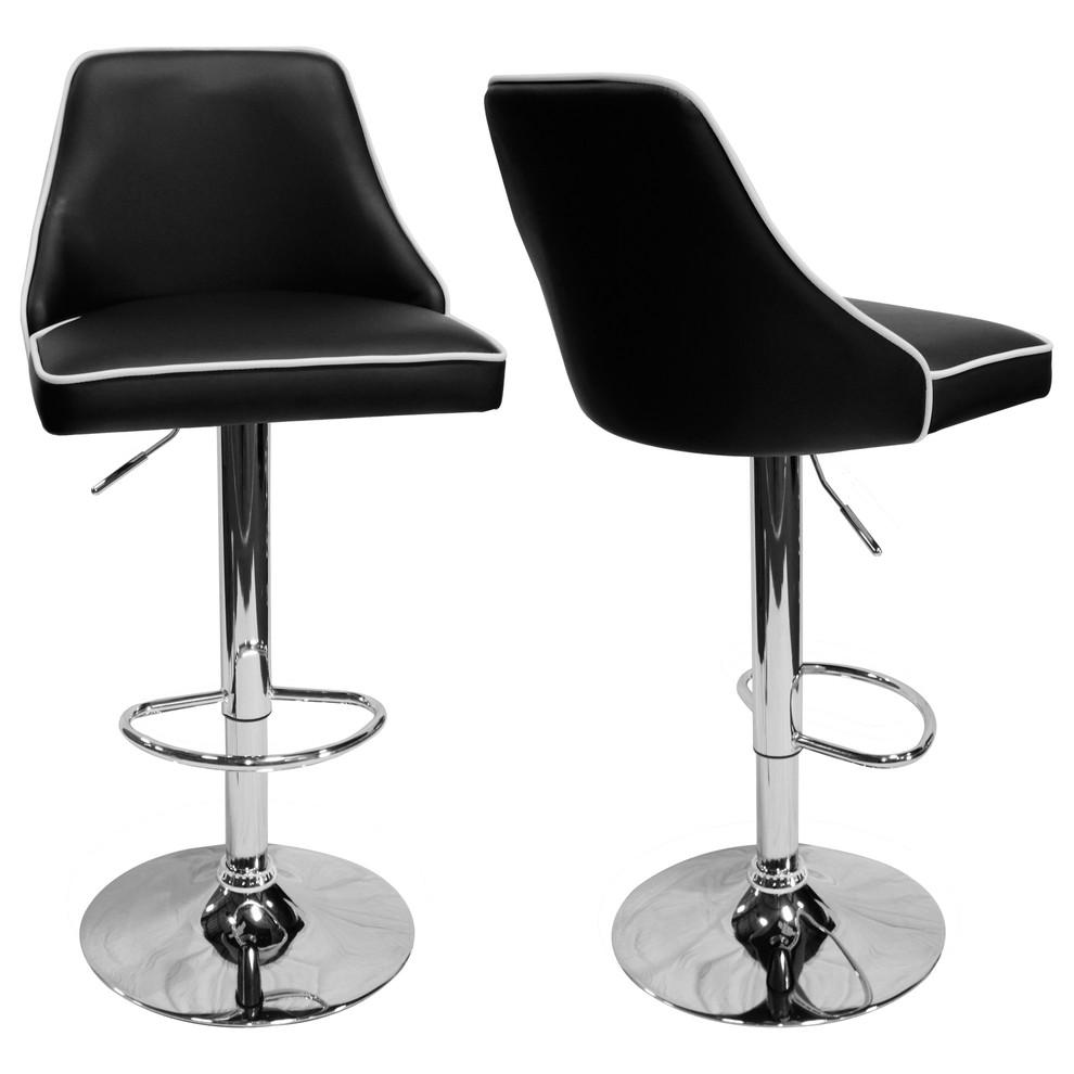 Aaron Presley Faux Leather Adjustable Swivel Bar Stool in Black (Set of 2)