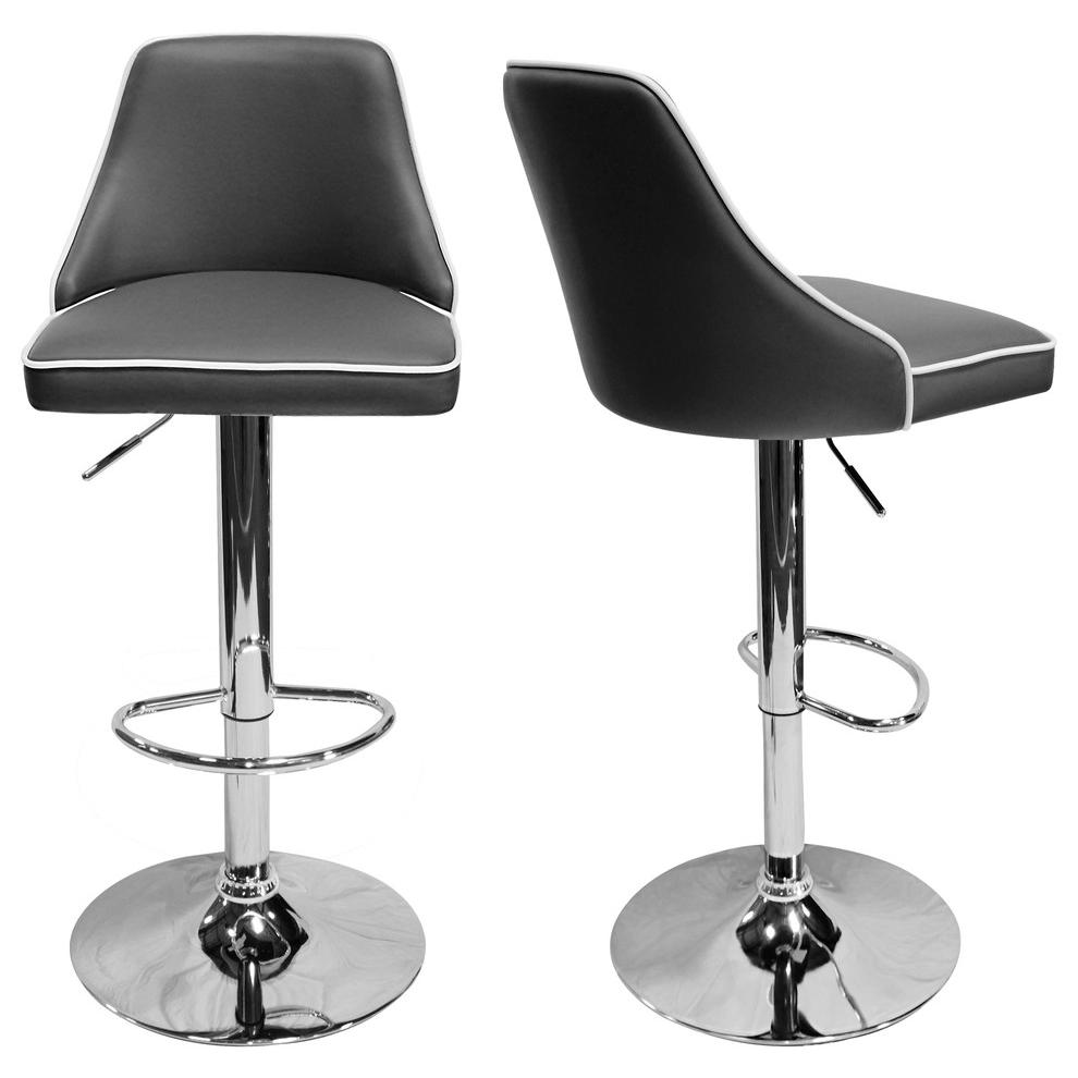 Aaron Presley Faux Leather Adjustable Swivel Bar Stool in Gray (Set of 2)