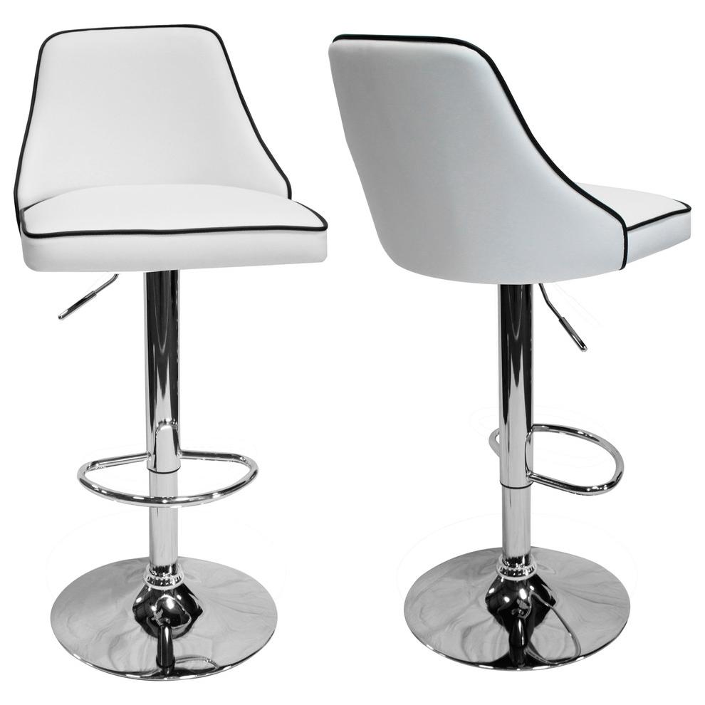 Aaron Presley Faux Leather Adjustable Swivel Bar Stool in White (Set of 2)