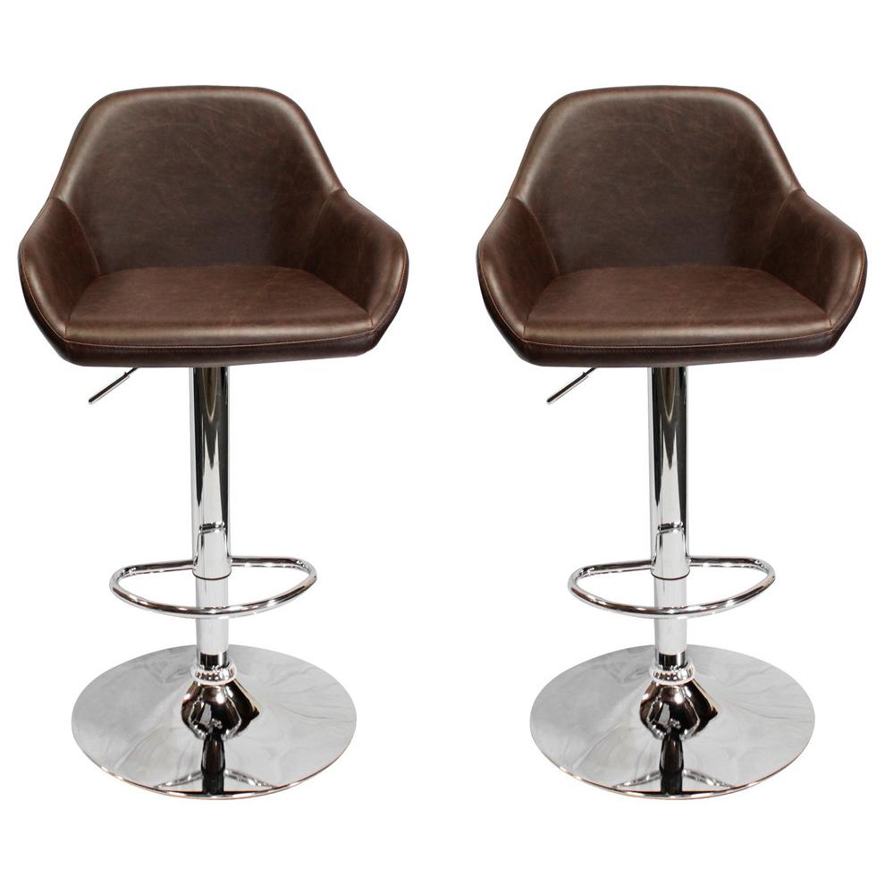 Best Master Lincoln Faux Leather Adjustable Swivel Bar Stool in Brown (Set of 2)