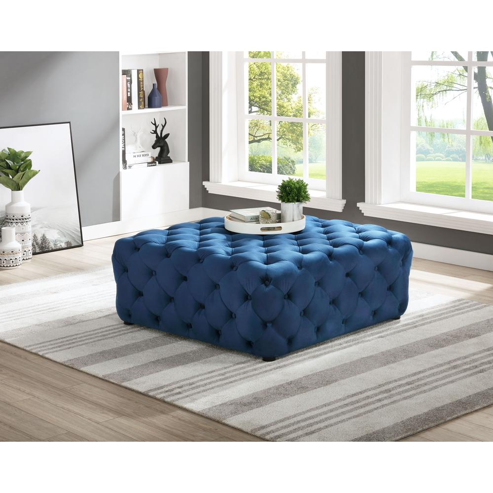 Best Master Furniture Kelly Square Transitional Velvet Fabric Ottoman in Navy