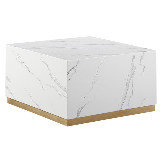 Zhuri Square Faux Marble White Coffee Table in Gold