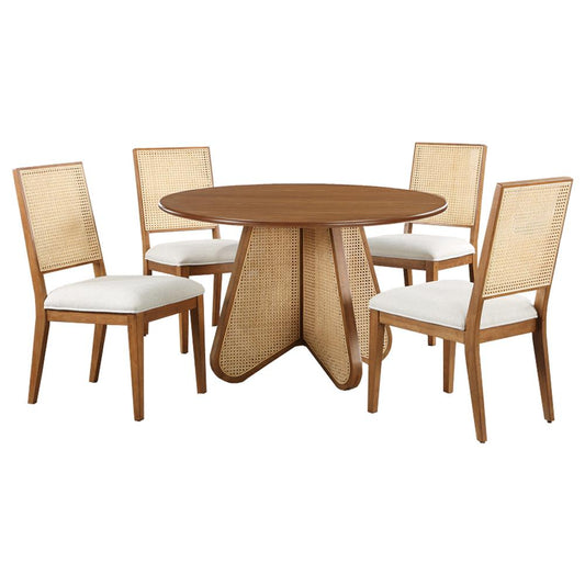 Kassy 5-Piece Cream with Walnut Rattan Dining Set