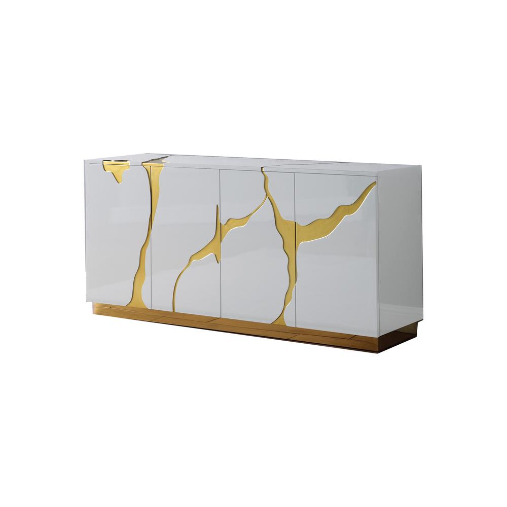 Best Master Furniture Domitianus Wood Sideboard with Gold Accents in White