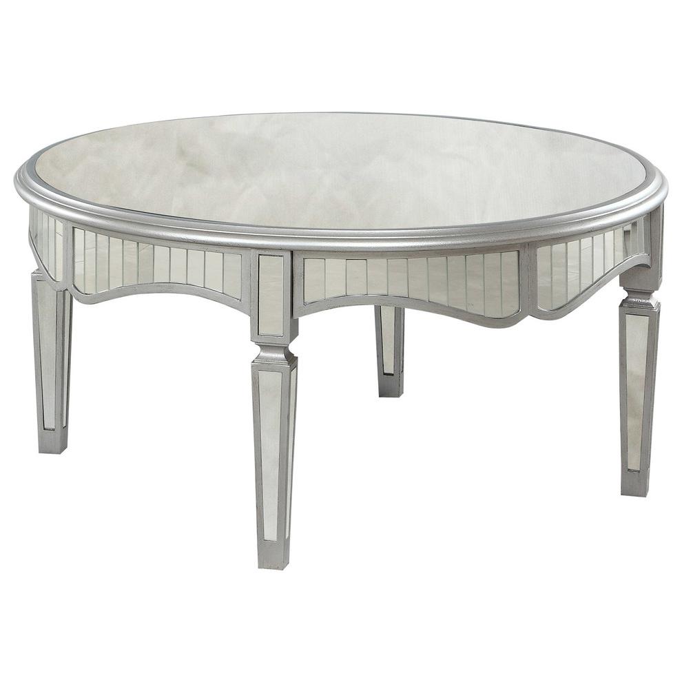 Best Master Royal Glam Round Mirrored Glass Coffee Table in Silver