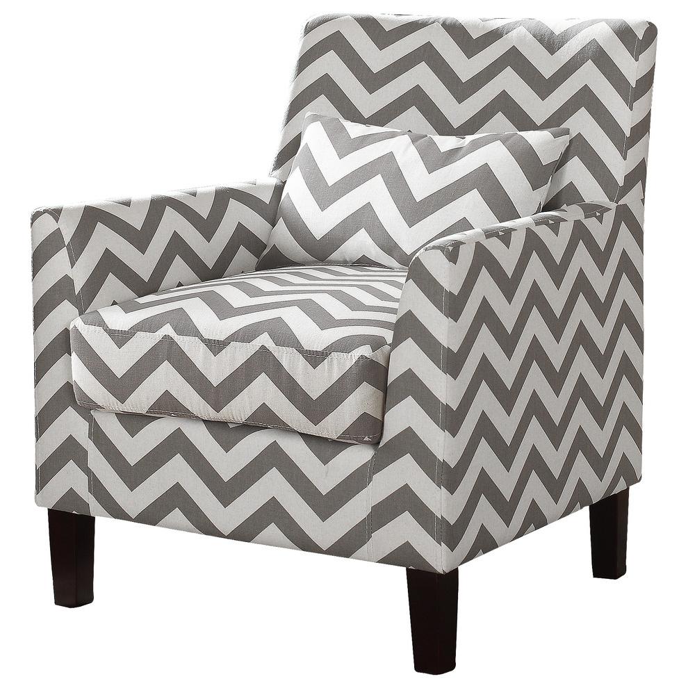 Best Master Cassidy Fabric Upholstered Accent Arm Chair in Gray and White