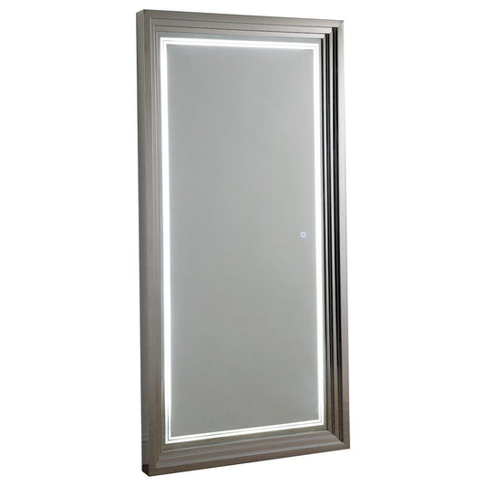 Best Master Stainless Steel Oversized 71" Floor Mirror with LED Light in Silver