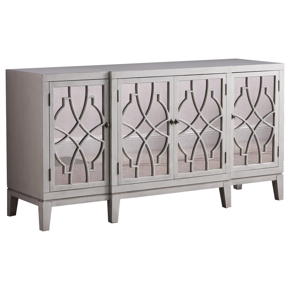 Best Master Americano Solid Wood Sideboard in Antique Beige with Mirrored Accent