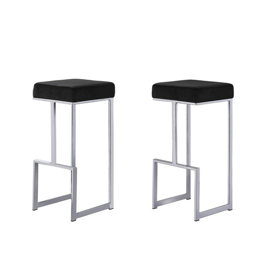 Dorrington Modern Velvet Backless Bar Stool in Black/Silver (Set of 2)