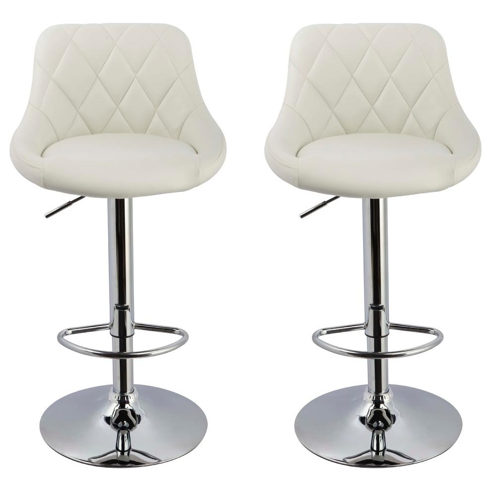 Best Master Claire Faux Leather Adjustable Swivel Bar Stool in White (Set of 2)