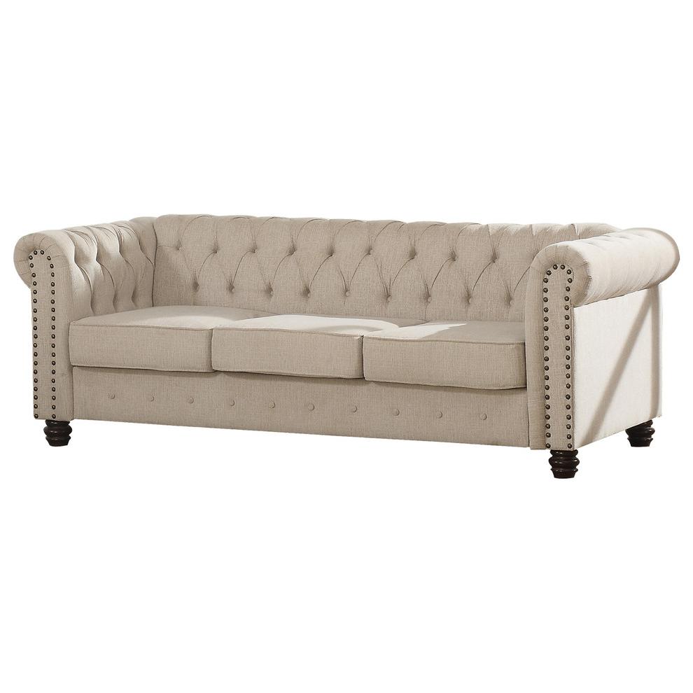 Best Master Venice Fabric Upholstered Living Room Sofa in Beige