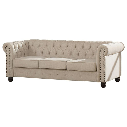 Best Master Venice Fabric Upholstered Living Room Sofa in Beige