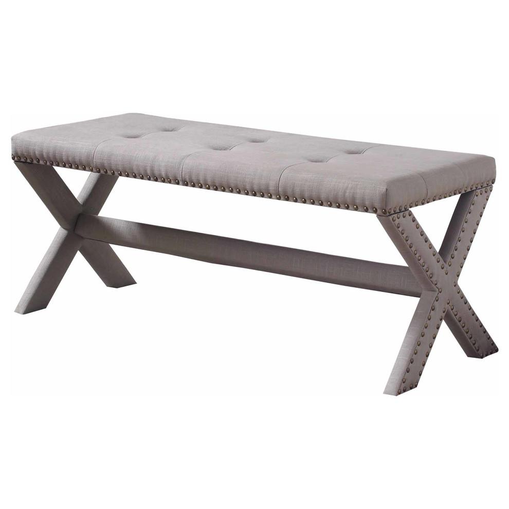 Medraut Gray Velvet Accent Bench