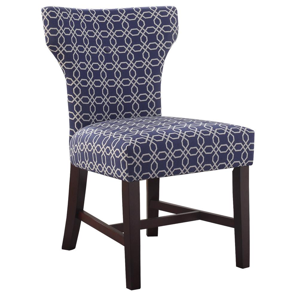 Best Master Belle Polyester Fabric Upholstered Accent Chair in Blue/White