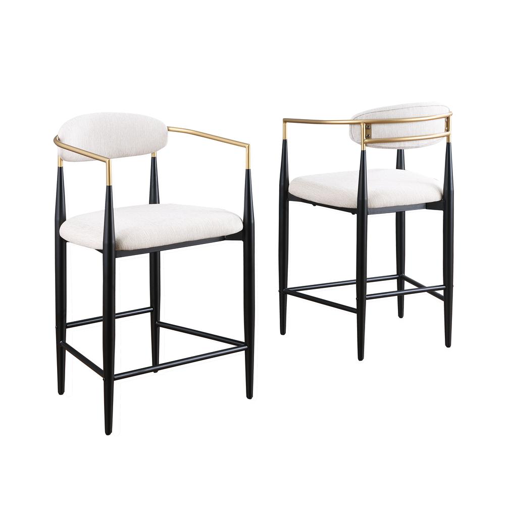 Van Beige Linen Counter Height Stools, Set of 2