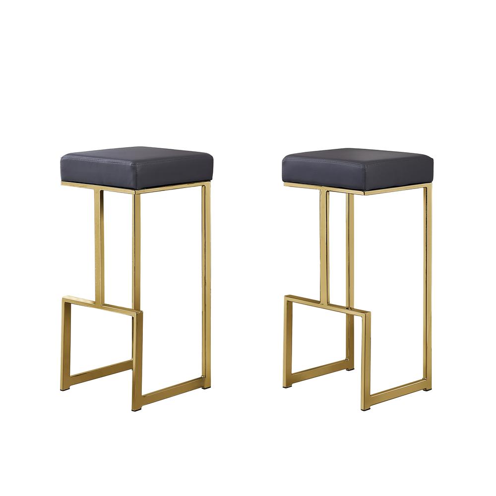 Dorrington Modern Faux Leather Backless Bar Stool in Gray/Gold (Set of 2)