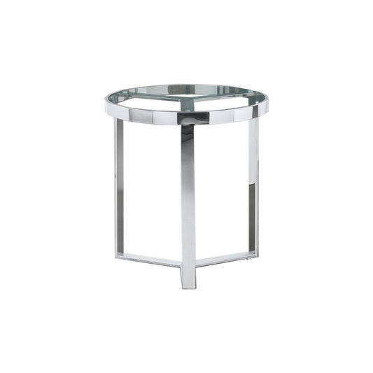 Best Master Furniture 20" Round Modern Clear Tempered Glass End Table in Silver