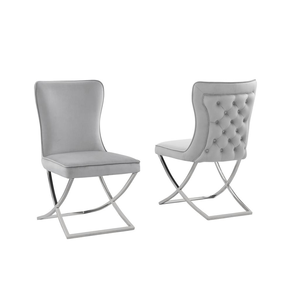 Blythe Grey Velvet with Silver Dining Chairs, Set of 2