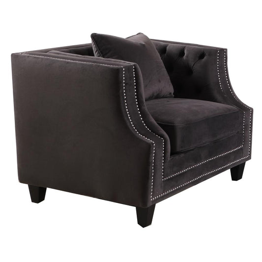 Marylou Velvet with Nailheads Accent Chair in Gray