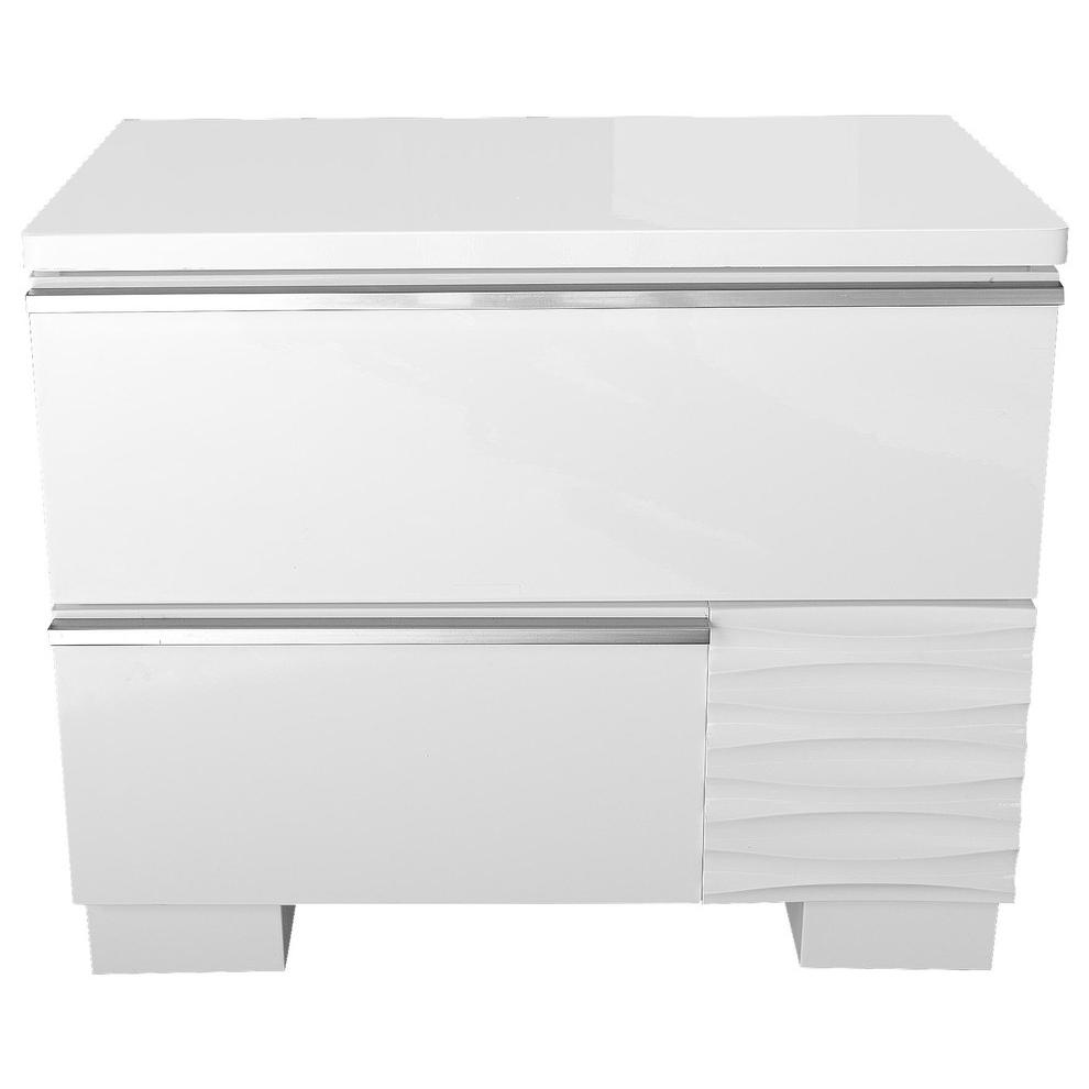 Best Master Athens 2-Drawer Poplar Wood Bedroom Nightstand in White Lacquer