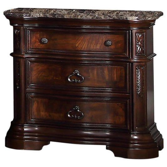 Best Master Barney's Traditional Wood Bedrooom Nightstand in Walnut w/Marble Top