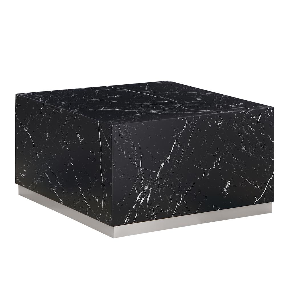 Zhuri Square Faux Marble Black Coffee Table in Silver