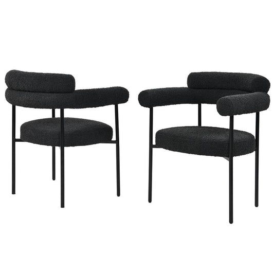 Sree Black Boucle Fabric with Black Leg Dining Chair, Set of 2