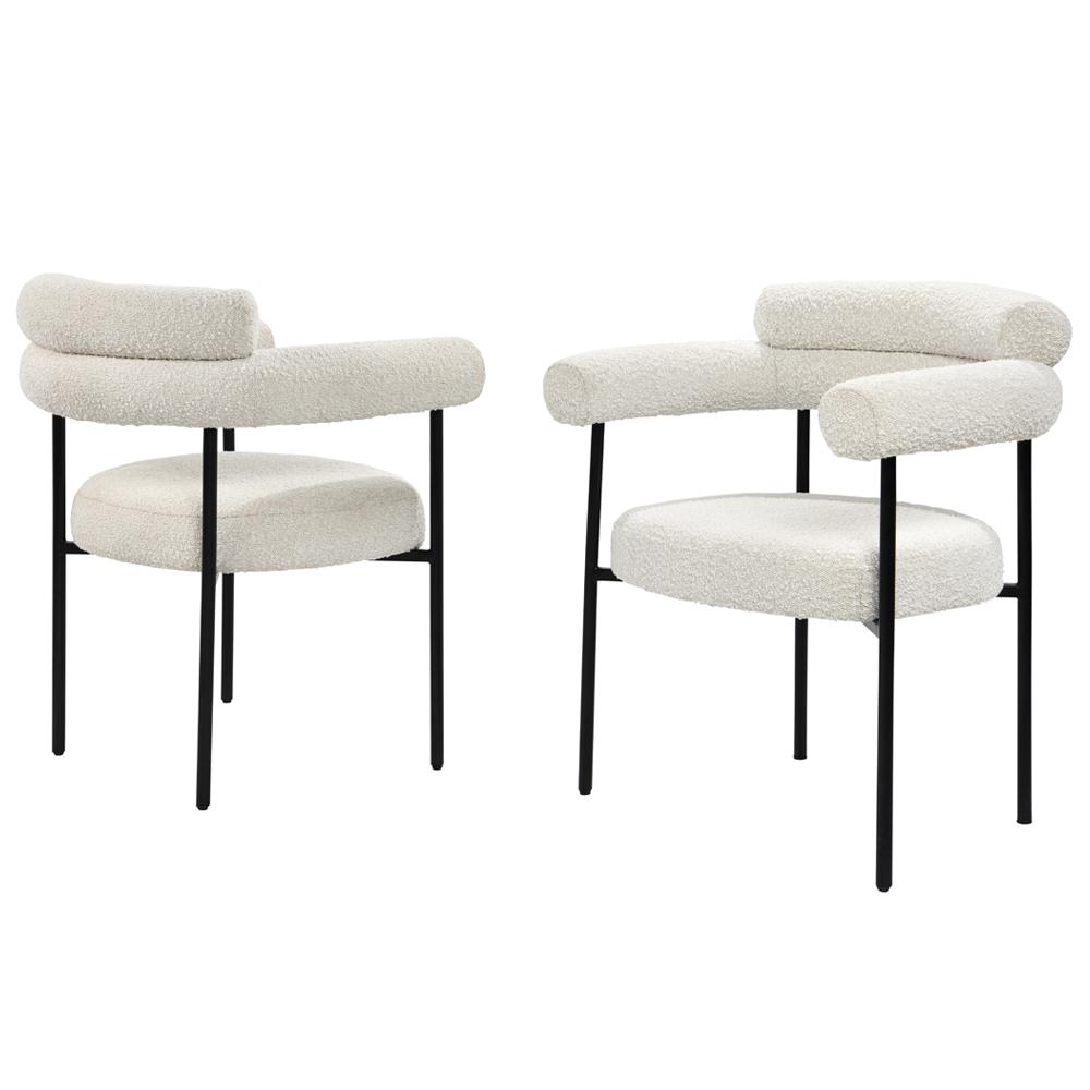 Sree Cream Boucle Fabric with Black Leg Dining Chair, Set of 2