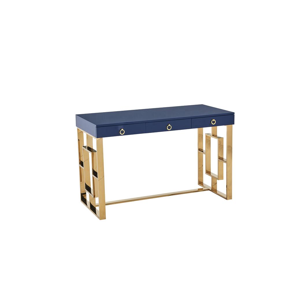 Brooks 3 Drawer Wood and Stainless Steel Frame Writing Desk - Blue/Gold