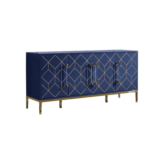 Best Master Furniture Iside 65" Modern Wood Sideboard with Gold Accents in Navy