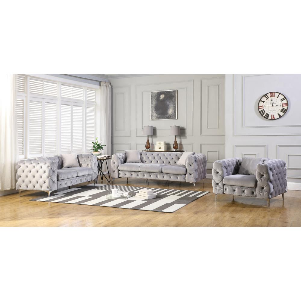 Best Master Furniture Nigel 3 Piece Transitional Velvet Sofa Set in Gray