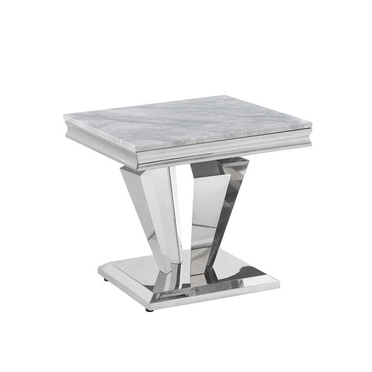 Ivane Stone Marble Laminate Silver End Table