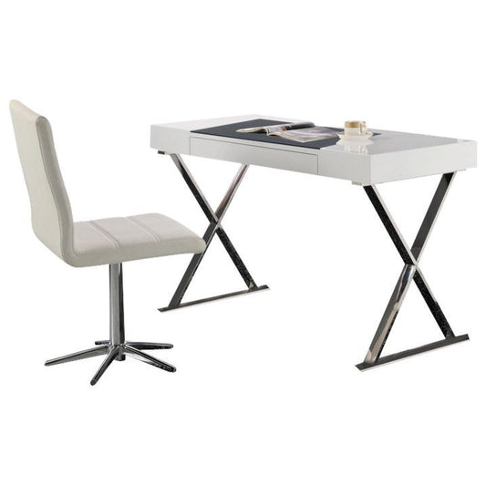 Best Master Modern Computer Desk with Stainless Steel Legs in White High Gloss