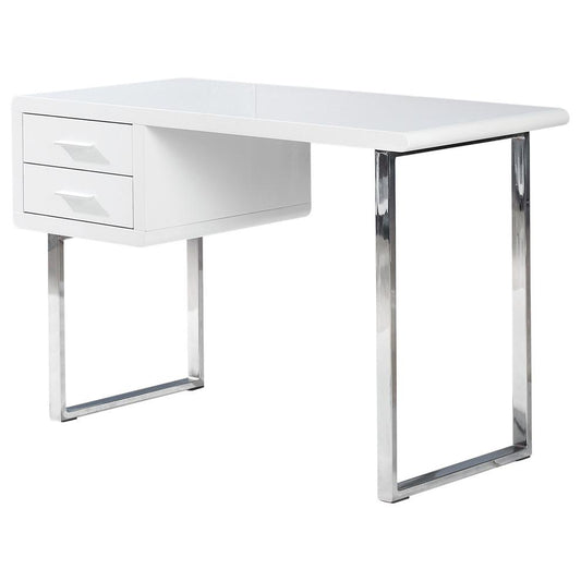 Best Master Modern 2-Drawer Poplar Wood Computer Desk in White High Gloss