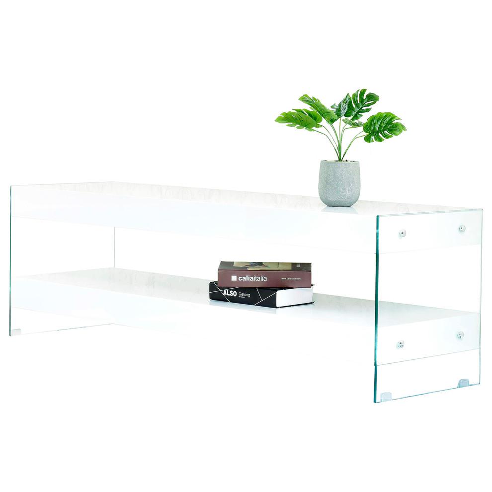 Best Master Poplar Wood and Glass 1-Shelf Console Table in White Gloss