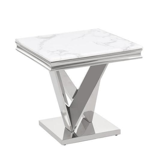 Blythe Stone Marble Laminate Silver End Table