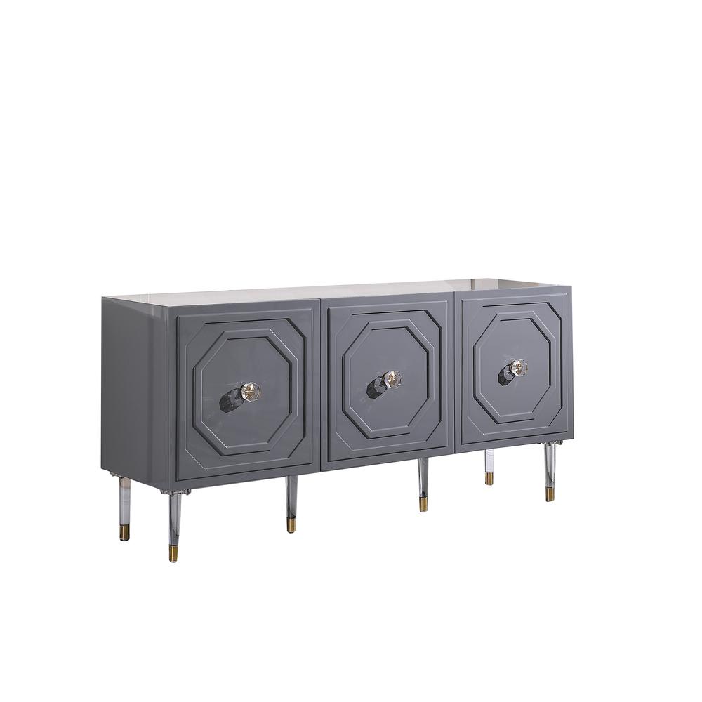 Best Master Furniture Jadran 65" Modern Wood Sideboard with Gold Accents in Gray