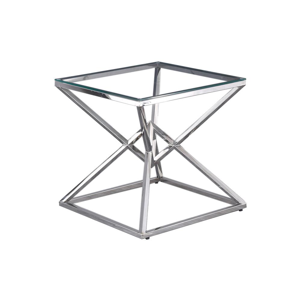 Best Master Furniture 22" Modern Clear Tempered Glass Side Table in Silver