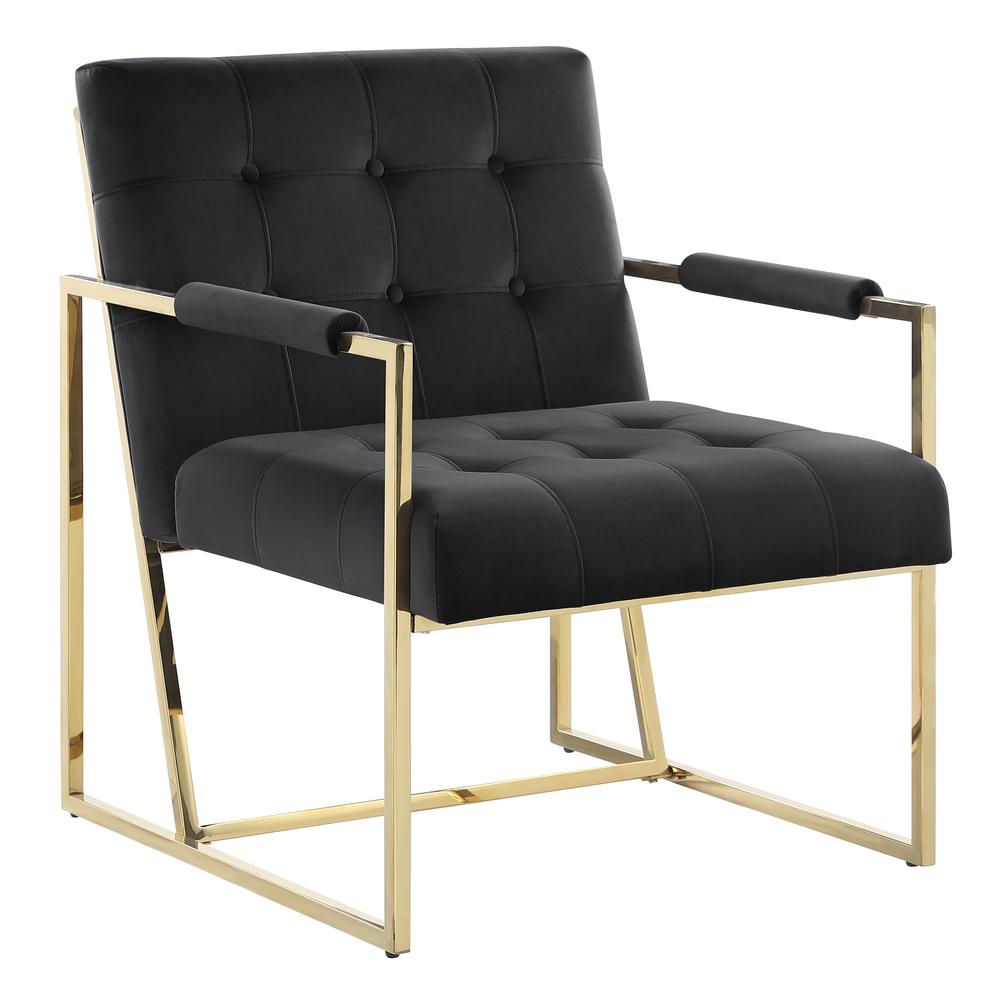 Luxor Black Velvet Modern Accent Chair in Gold