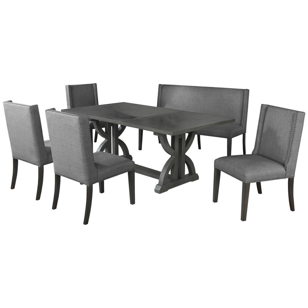 Mia 6-piece Gray Wood Rectangular Dining Set with Nailhead Trim