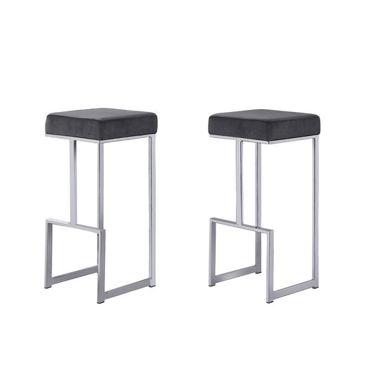 Dorrington Modern Velvet Backless Bar Stool in Gray/Silver (Set of 2)