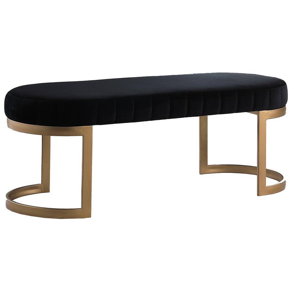 Krista Velvet Glam Accent Bench in Black