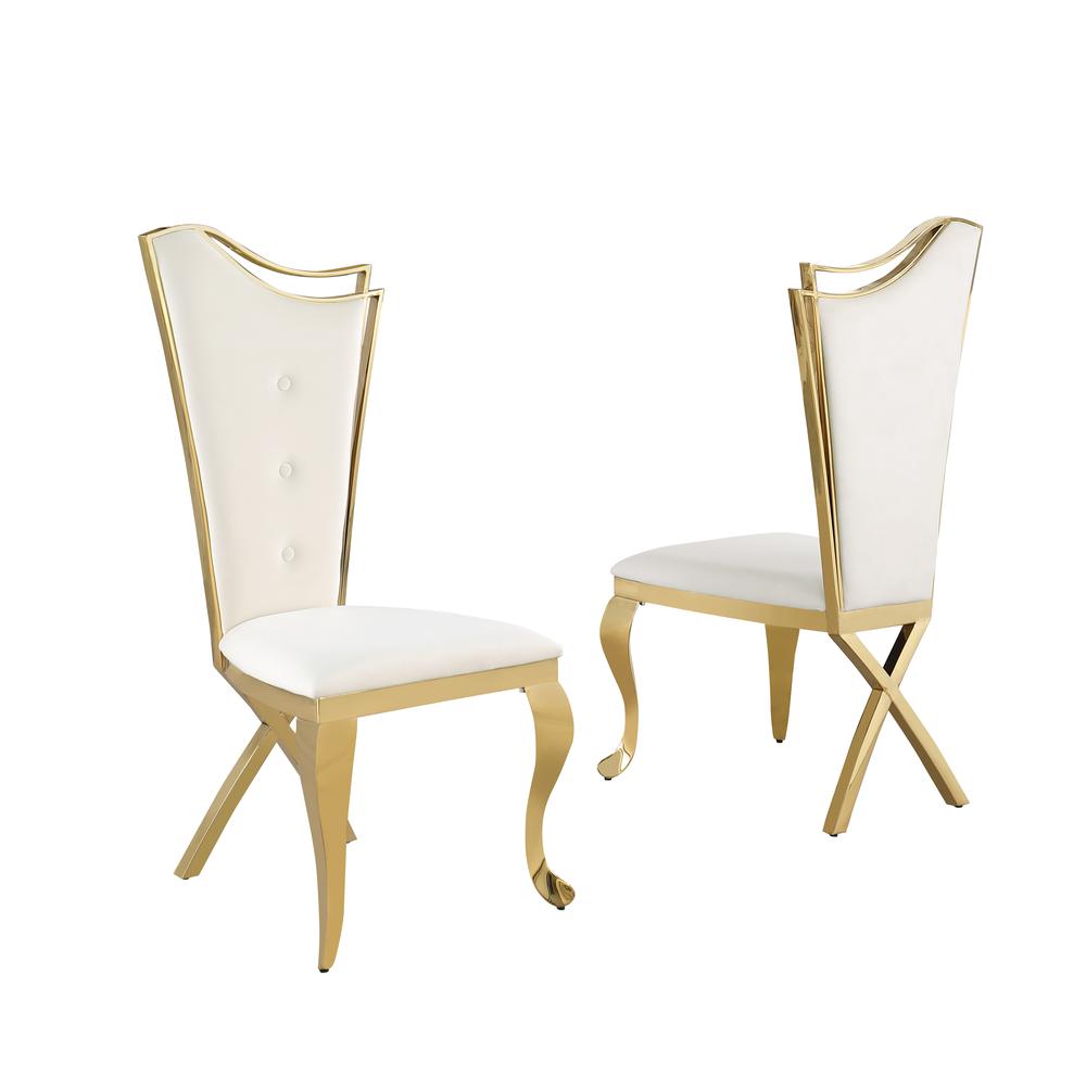 Ivane Cream Velvet with Gold Dining Chairs, Set of 2