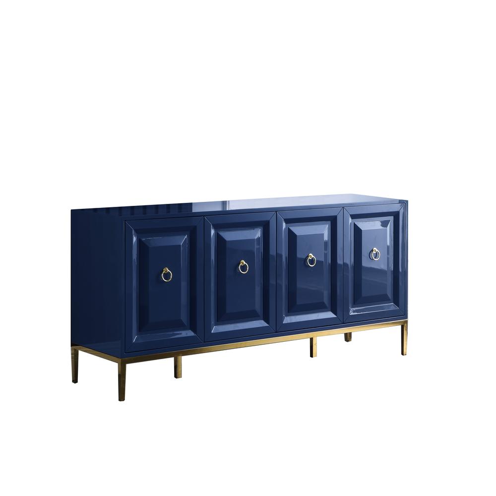 Best Master Furniture Sujay 65" Modern Wood Sideboard with Gold Accents in Navy