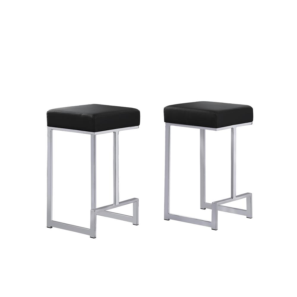 Dorrington Faux Leather Backless Counter Height Stool in Black/Silver (Set of 2)