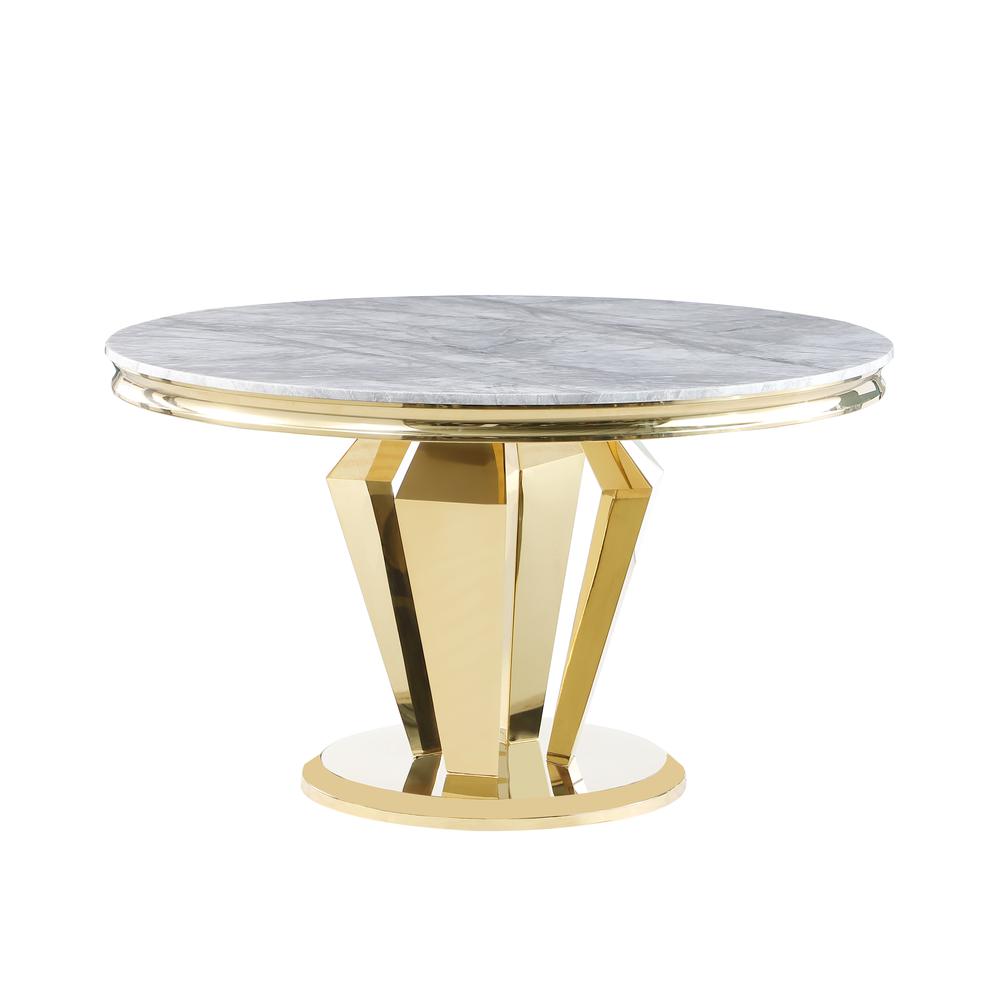 Ivane Light Grey Stone Marble Laminate Gold Round Dining Table