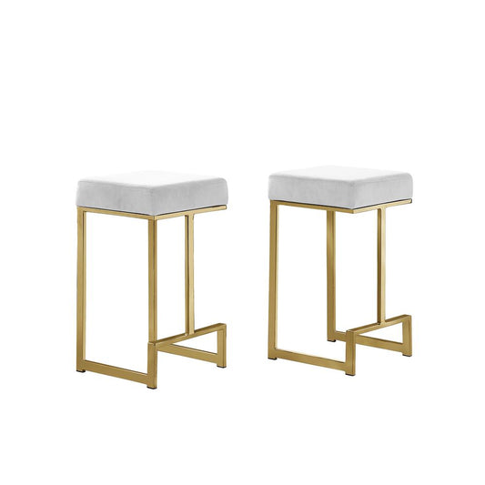 Dorrington Velvet Backless Counter Height Stool in White/Gold (Set of 2)