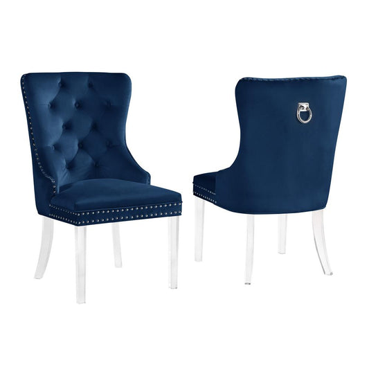 Leah Blue Tufted Velvet with Acrylic Leg Dining Chairs (Set of 2)