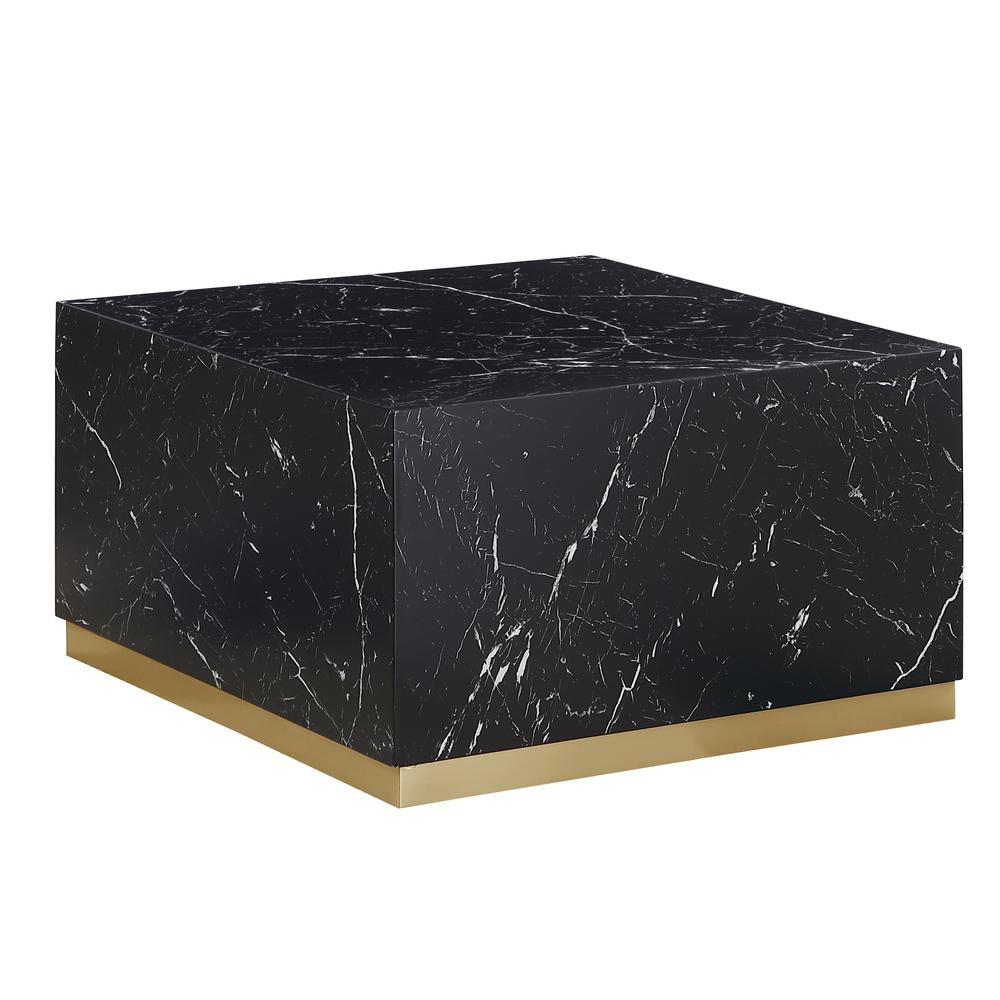 Zhuri Square Faux Marble Black Coffee Table in Gold