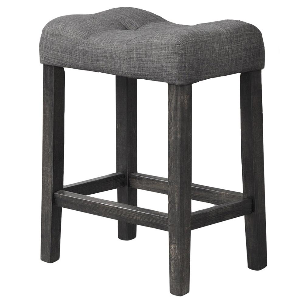 Vitaliya Black Charcoal Linen Counter Height Stools, Set of 2